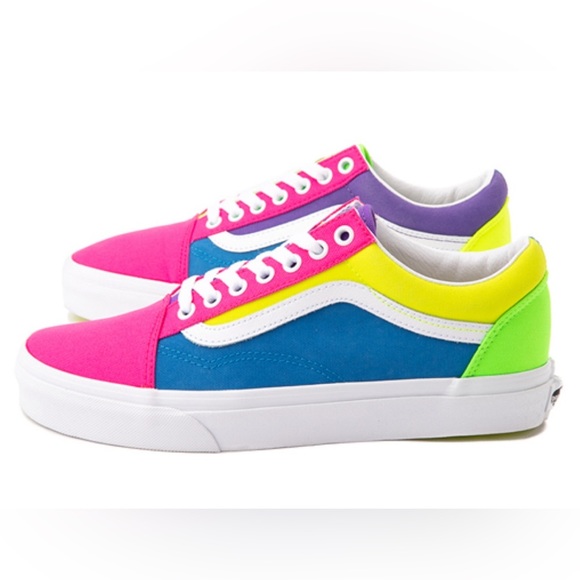Vans Shoes - Vans Old Skool Neon Color-Block Skate Shoe - Pink / Purple / Yellow